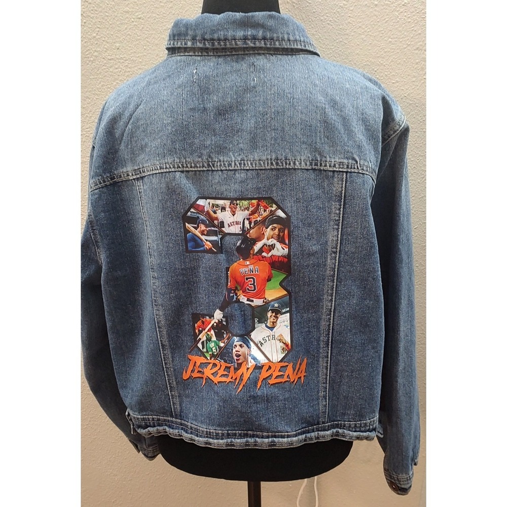 Houston Astros Adult Plus Size X Denim Baseball Jean Jacket MLB Jeremy Pena B17 - Picture 6 of 8